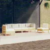 Image de vidaXL Salon de jardin 6 pcs avec coussins crème Bois de pin massif