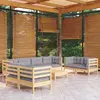 Image de vidaXL Salon de jardin 9 pcs avec coussins gris bois de pin massif