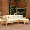 Image de vidaXL Salon de jardin 4 pcs avec coussins crème Bois de pin