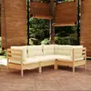 Image de vidaXL Salon de jardin 4 pcs avec coussins crème Bois de pin