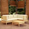 Image de vidaXL Salon de jardin 5 pcs avec coussins crème bois de pin