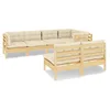 Image de Salon de jardin 7 pcs avec coussins crème bois de pin massif