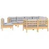 Image de Salon de jardin 8 pcs avec coussins gris Bois de pin massif