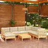 Image de vidaXL Salon de jardin 8 pcs avec coussins crème Bois de pin massif