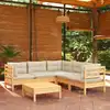 Image de vidaXL Salon de jardin 6 pcs avec coussins crème Bois de pin massif