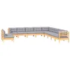 Image de vidaXL Bois de Pin Massif Salon de Jardin 11 pcs avec Coussins Mobilier de Patio Meubles d'Extérieur Mobilier de Jardin Meubles de Terrasse Gris