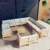 Image de vidaXL Salon de jardin 14 pcs avec coussins crème Bois de pin solide