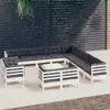 Image de vidaXL Salon de jardin 14 pcs avec coussins blanc bois de pin solide