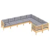 Image de Salon de jardin 9 pcs avec coussins gris bois de pin