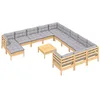 Image de Salon de jardin 13 pcs avec coussins gris bois de pin