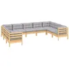 Image de Salon de jardin 9 pcs avec coussins gris bois de pin