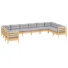 Image de Salon de jardin 10 pcs avec coussins gris Bois de pin