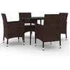 Image de vidaXL Mobilier à Dîner de Jardin Coussins 5 pcs Ensemble de Salle à Manger de Patio Table et Chaises de Repas Extérieur Résine Tressée Verre