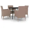 Image de vidaXL Ensemble à Dîner de Jardin Coussins 5 pcs Mobilier de Salle à Manger de Patio Table et Chaises de Repas Extérieur Résine Tressée Verre