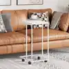 Image de vidaXL Table d'appoint avec roues Blanc 40x30x63,5cm Bois d'ingénierie