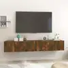 Image de vidaXL Ensemble meuble TV Montage mural 3 pcs Marron Bois d'ingénierie