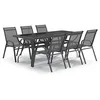 Image de vidaXL Ensemble de Salle à Manger de Jardin 7 pcs Mobilier à Dîner d'Extérieur Table et Chaises de Repas de Patio Meubles de Terrasse Gris et Noir