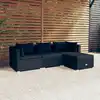 Image de vidaXL Salon de jardin 4 pcs avec coussins Résine tressée Noir