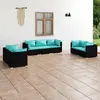 Image de vidaXL Salon de jardin 7 pcs avec coussins Résine tressée Noir