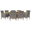 Image de vidaXL Ensemble de Salle à Manger de Jardin 9 pcs avec Coussins Mobilier à Dîner de Patio Table et Chaises de Repas de Terrasse Extérieur Gris