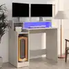 Image de vidaXL Bureau et lumières LED Gris béton 97x45x90 cm Bois d'ingénierie