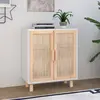 Image de vidaXL Buffet Blanc 60x30x70 cm Bois de pin massif et rotin naturel