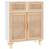 Image de Buffet Blanc 60x30x75 cm Bois de pin massif et rotin naturel