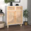 Image de vidaXL Buffet Blanc 60x30x75 cm Bois de pin massif et rotin naturel