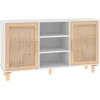 Image de vidaXL Buffet Armoire de Rangement Organisateur de Maison Meuble de Salle de Séjour Intérieur Blanc 105x30x60 cm Bois de Pin Massif et Rotin Naturel