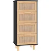 Image de vidaXL Buffet Noir 40x30x90 cm Bois de pin Massif et rotin Naturel