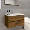 Image de vidaXL Meuble lavabo avec bassin intégré Chêne fumé Bois d'ingénierie