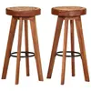 Image de vidaXL Tabourets de bar 2 pcs Cuir véritable et bois d'acacia solide