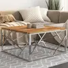Image de vidaXL Table basse argenté acier inoxydable et bois massif d'acacia