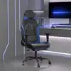 Image de vidaXL Chaise de jeu avec repose-pied Noir et bleu Similicuir