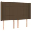 Image de vidaXL Tête de Lit avec Oreilles Meuble de Chambre à Coucher Accessoire de Lit Double Tête de Cadre de Lit Marron Foncé 147x16x118/128 cm Tissu