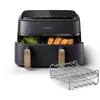 Image de Friteuse sans huile PHILIPS NA352/04 Friteuse sans huile double panier Noir/Doré, Série 3000 9L (3+6L) avec accessoire