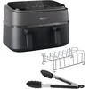 Image de Philips Airfryer Série 3000 - Air Fryer Double Panier, 9L, Kit petit-déjeuner, Technologie RapidAir, jusqu'à 90% de matières grasses en moins, Application HomeID, coloris Noir (NA350/03)