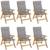 Image de vidaXL Fauteuils pliants inclinables avec Coussins, 6 pièces, en Bois Massif de Teck