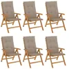 Image de vidaXL Lot de 6 Chaises de Jardin Inclinables avec Coussins, Sièges de Terrasse, Chaises de Salle à Manger, Meubles de Patio Extérieur, Bois Teck