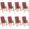 Image de vidaXL Fauteuils pliants inclinables avec Coussins, 8 pièces, en Bois Massif de Teck