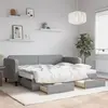 Image de vidaXL Lit de jour avec gigogne et tiroirs gris clair 80x200 cm tissu