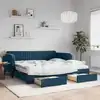 Image de vidaXL Lit de jour avec gigogne et tiroirs bleu 100x200 cm velours