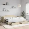 Image de vidaXL Lit de jour avec gigogne et tiroirs crème 90x200 cm tissu