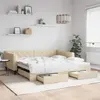 Image de vidaXL Lit de jour avec gigogne et tiroirs crème 100x200 cm tissu