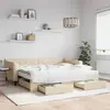 Image de vidaXL Lit de jour avec gigogne et tiroirs crème 90x200 cm tissu