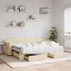 Image de vidaXL Lit de jour avec gigogne et tiroirs crème 80x200 cm tissu