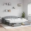 Image de vidaXL Lit de jour avec gigogne et tiroirs gris clair 90x200 cm tissu