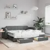 Image de vidaXL Lit de jour avec gigogne et tiroirs gris foncé 90x200 cm tissu