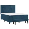 Image de vidaXL Sommier à Lattes de Lit avec Matelas, Lit Rembourré, Lit Double, Lit Adulte de Chambre à Coucher Intérieur, Moderne, Bleu Foncé 140x190cm Velours