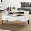 Image de vidaXL Table basse avec pieds en métal Blanc 85x50x45 cm Bois OSLO